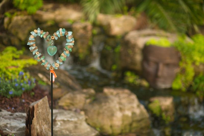 Sea Glass Heart Garden Stake